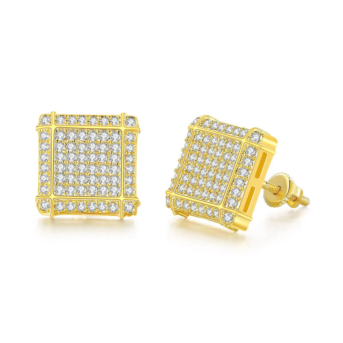 Cubic Zirconia & 18K Gold-Plated Square Stud Earrings