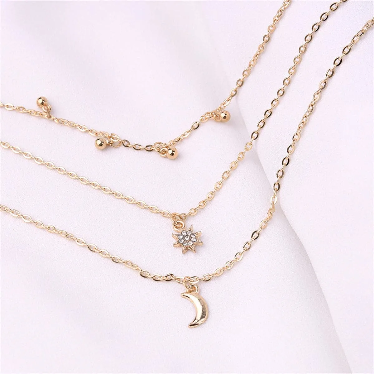 Cubic Zirconia & 18K Gold-Plated Stars Moon Layered Necklace