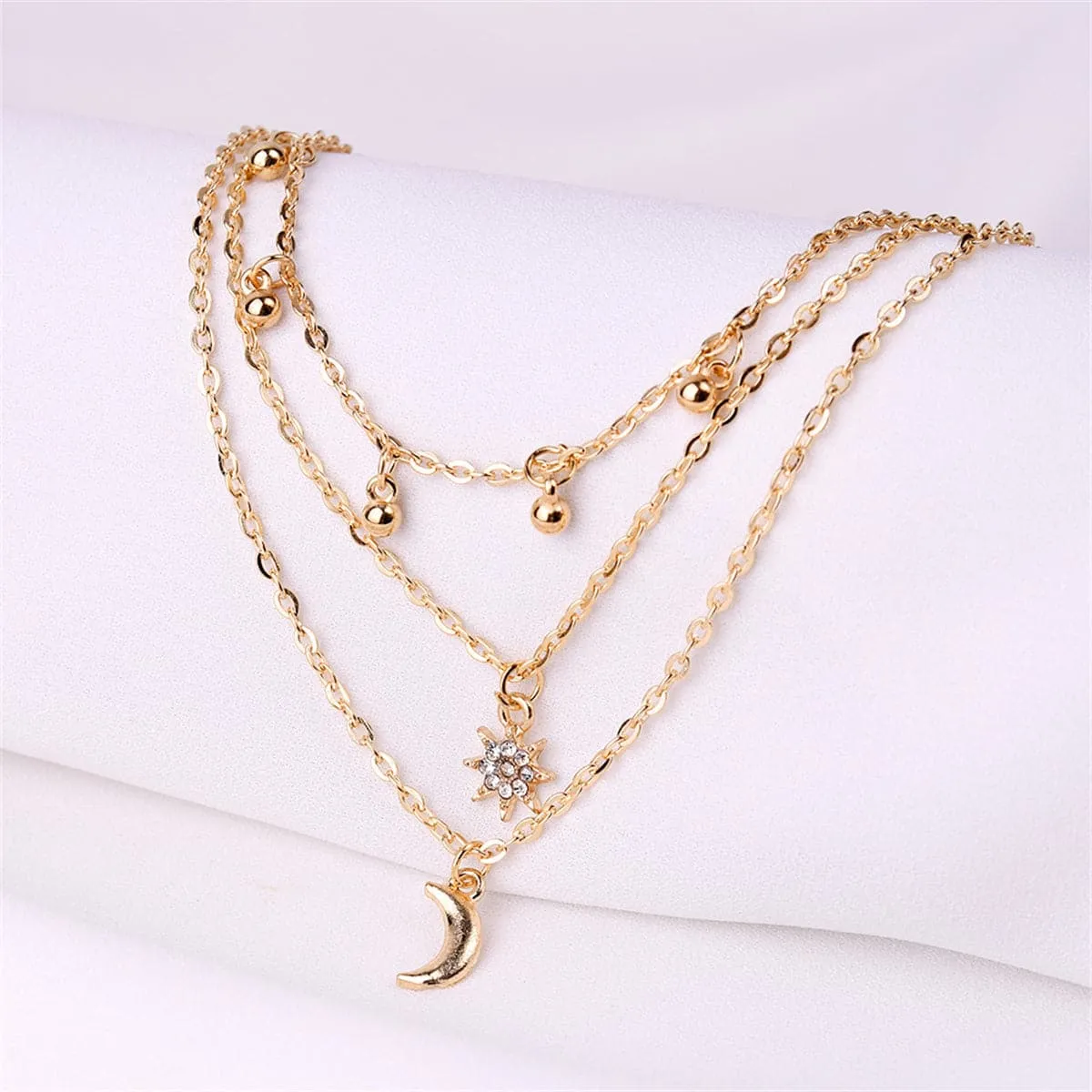 Cubic Zirconia & 18K Gold-Plated Stars Moon Layered Necklace