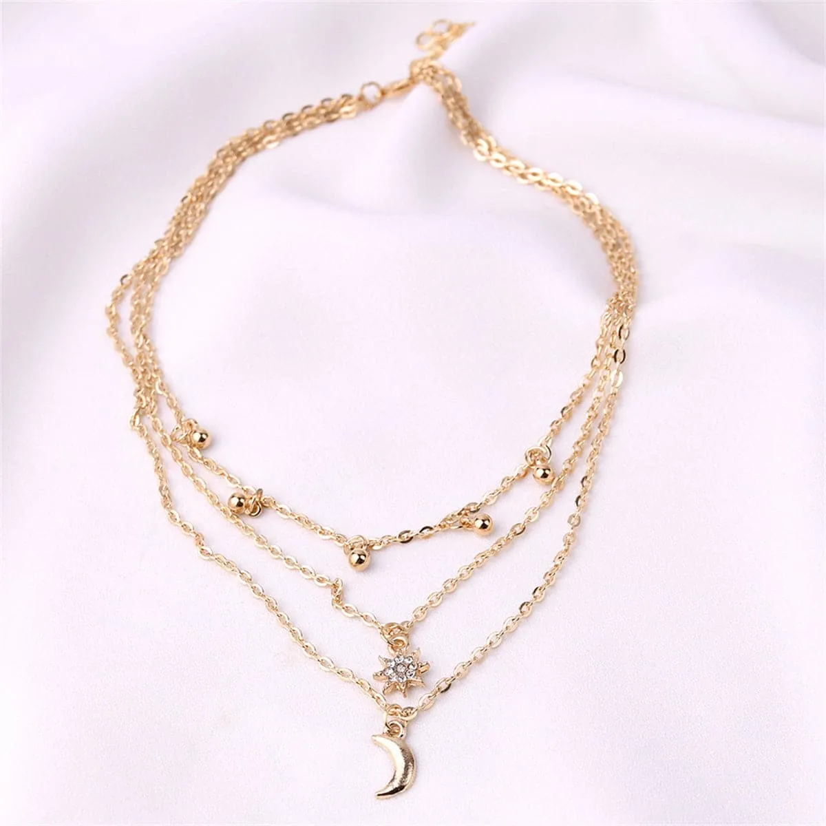 Cubic Zirconia & 18K Gold-Plated Stars Moon Layered Necklace