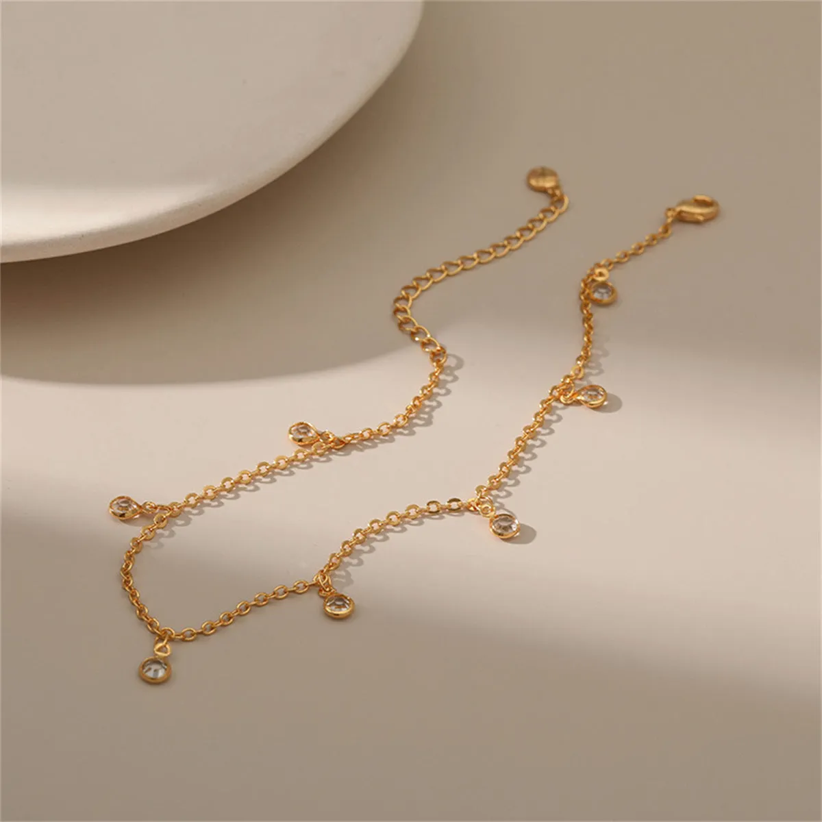 Cubic Zirconia & 18K Gold-Plated Tassel Anklet