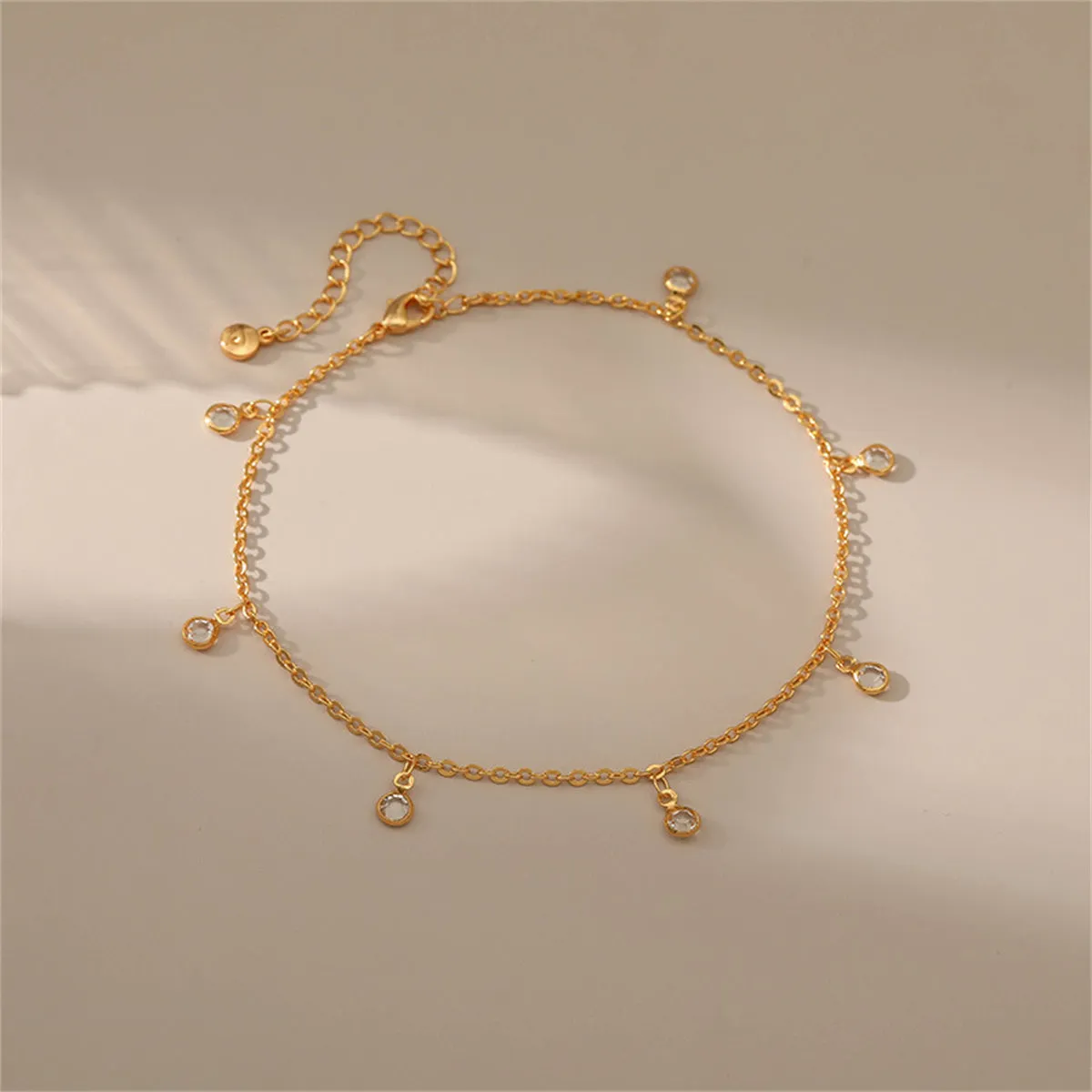 Cubic Zirconia & 18K Gold-Plated Tassel Anklet