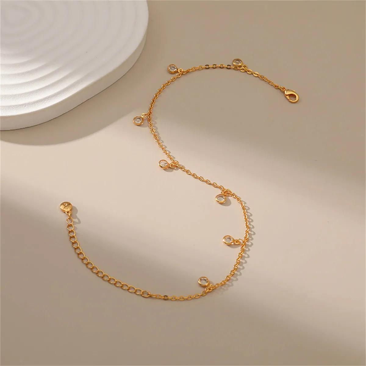 Cubic Zirconia & 18K Gold-Plated Tassel Anklet