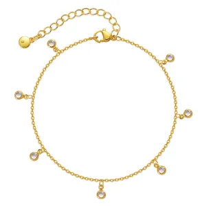 Cubic Zirconia & 18K Gold-Plated Tassel Anklet