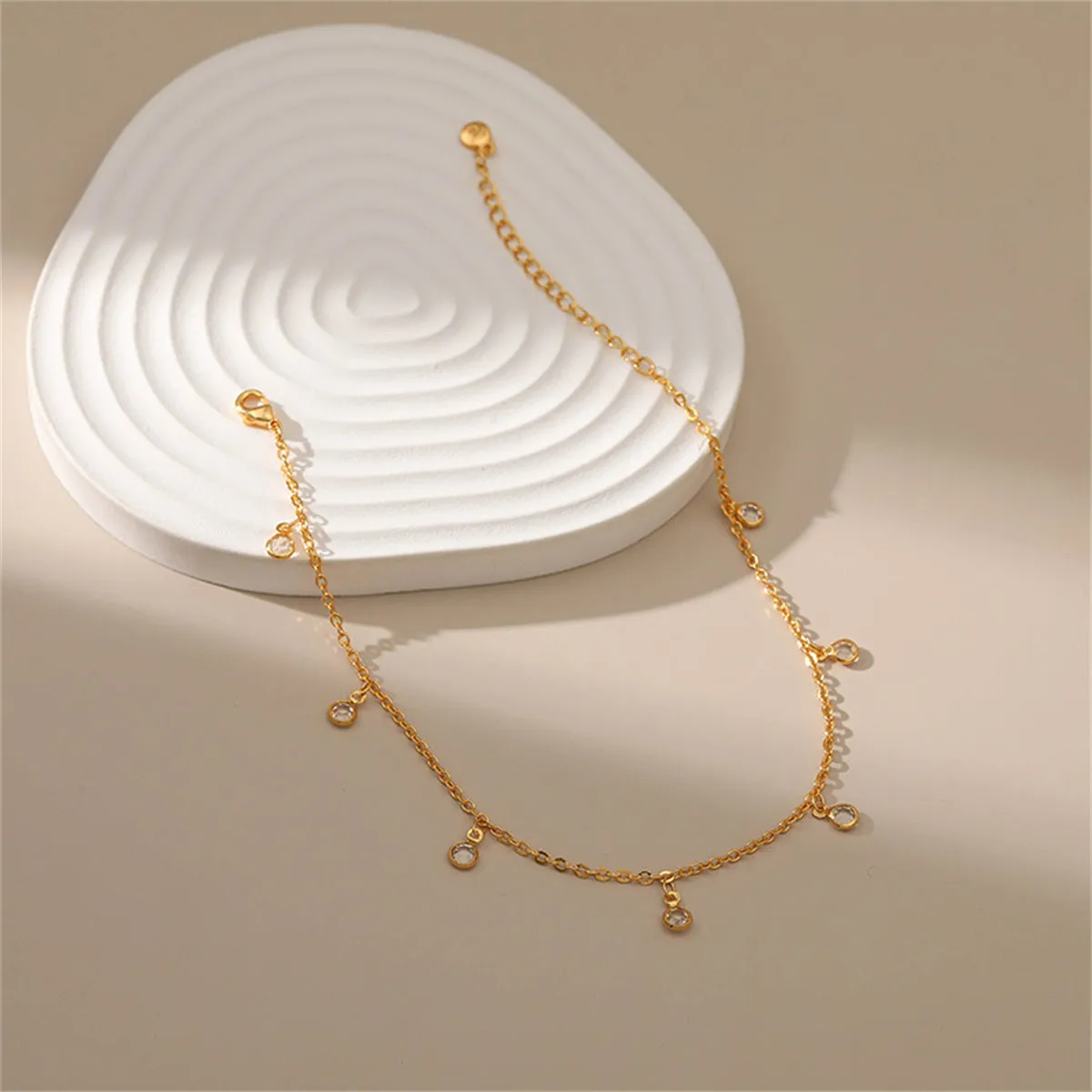 Cubic Zirconia & 18K Gold-Plated Tassel Anklet