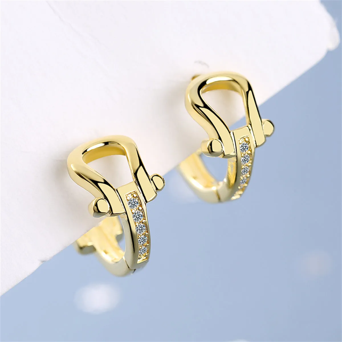 Cubic Zirconia & 18K Gold-Plated Vachette Clasp Huggie Earrings