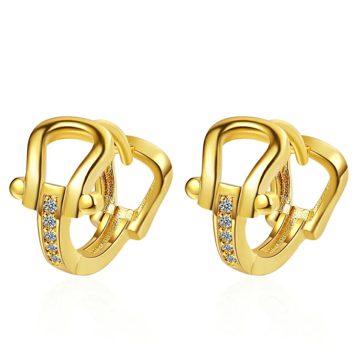 Cubic Zirconia & 18K Gold-Plated Vachette Clasp Huggie Earrings