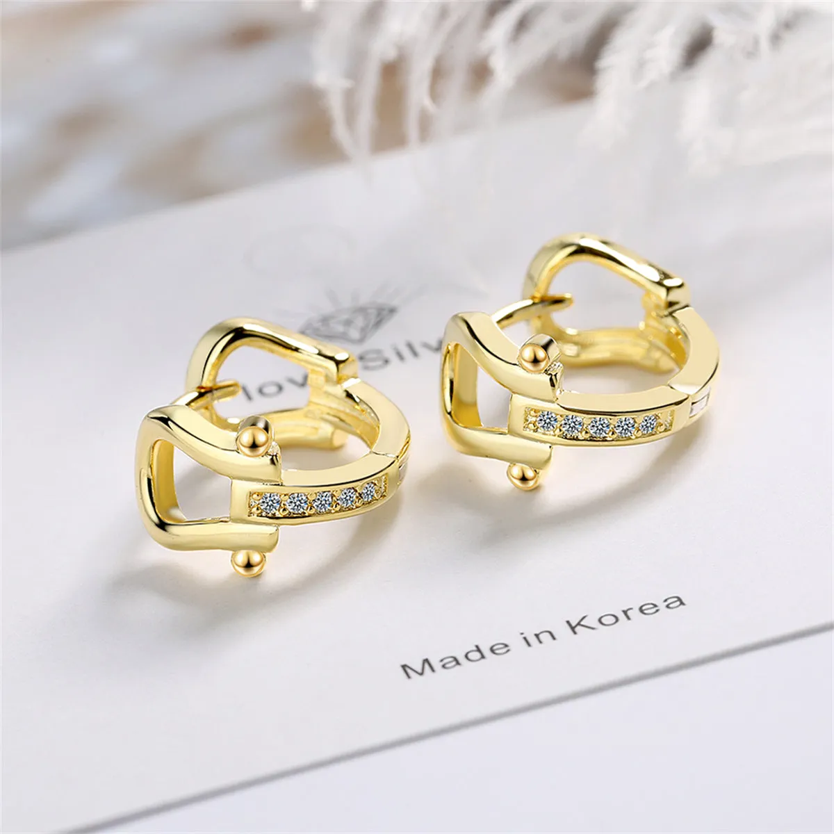 Cubic Zirconia & 18K Gold-Plated Vachette Clasp Huggie Earrings