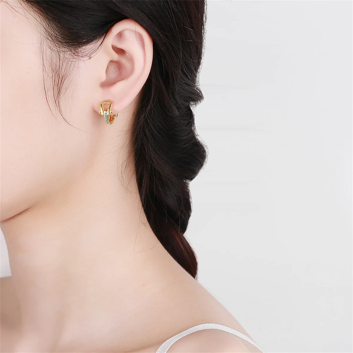Cubic Zirconia & 18K Gold-Plated Vachette Clasp Huggie Earrings