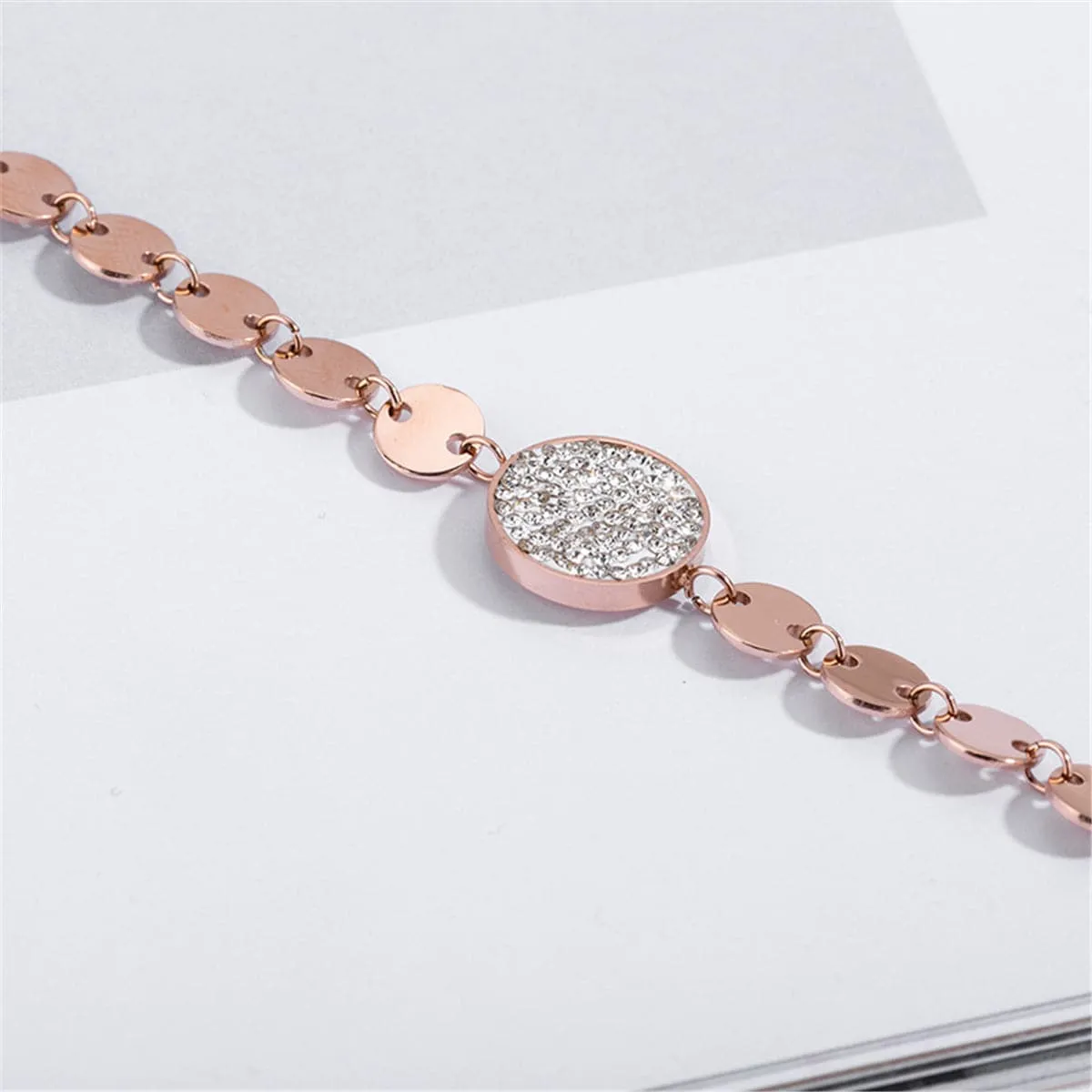 Cubic Zirconia & 18K Rose Gold-Plated Sequin Charm Bracelet