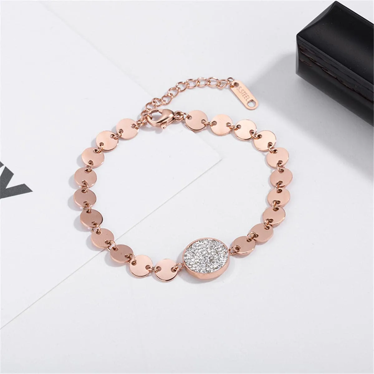 Cubic Zirconia & 18K Rose Gold-Plated Sequin Charm Bracelet