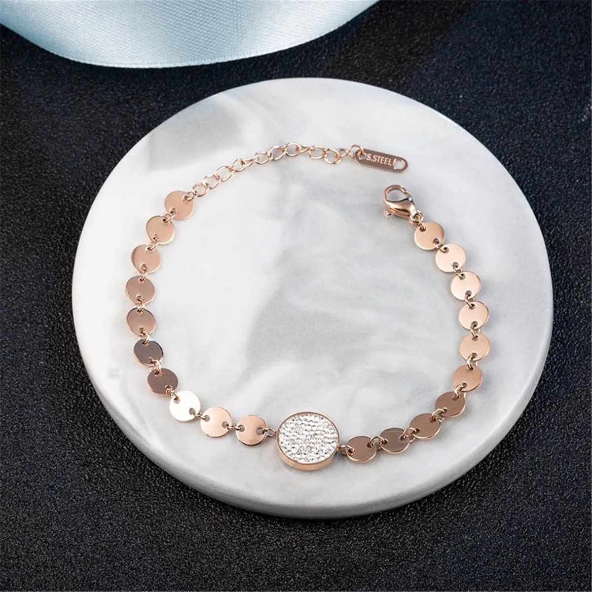 Cubic Zirconia & 18K Rose Gold-Plated Sequin Charm Bracelet