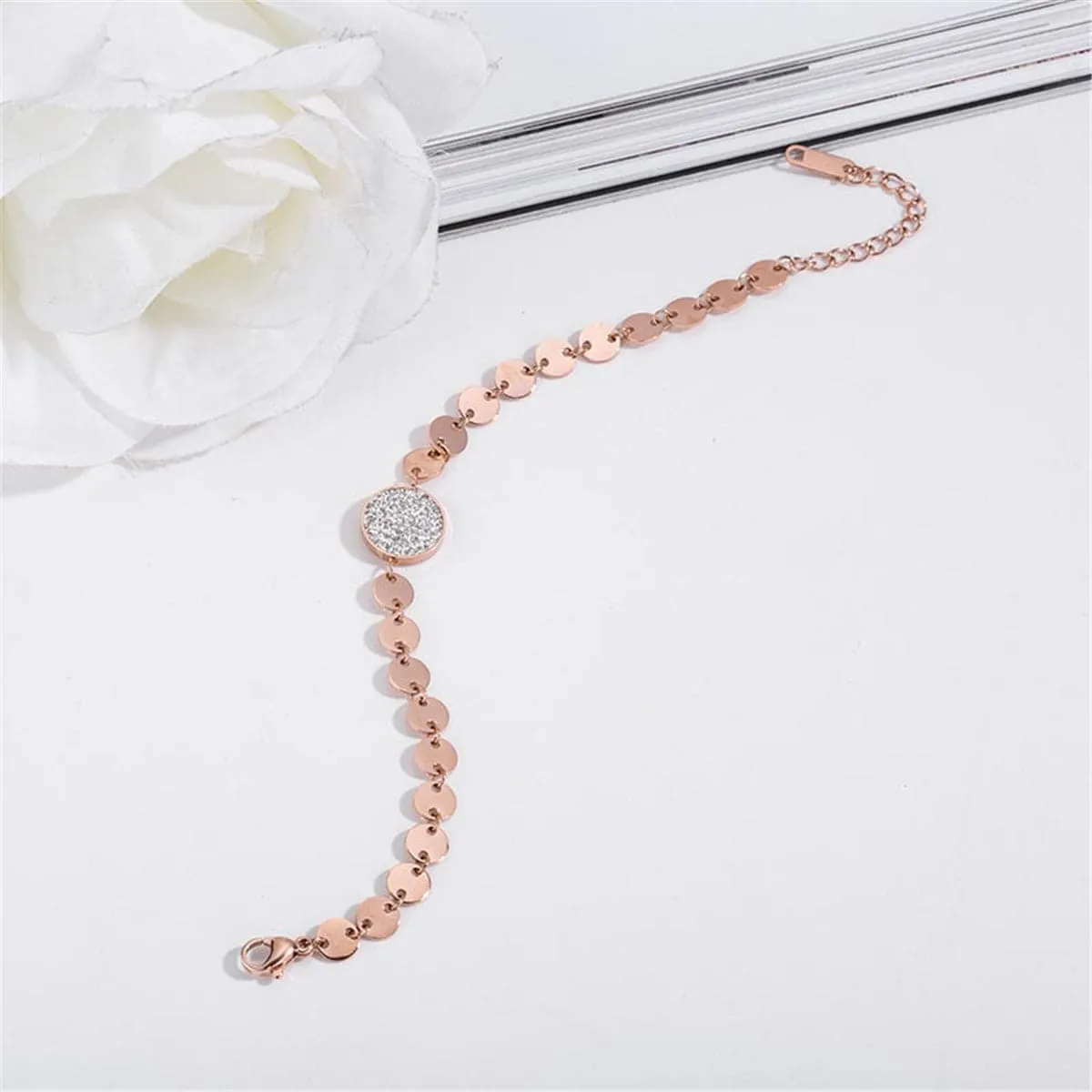 Cubic Zirconia & 18K Rose Gold-Plated Sequin Charm Bracelet