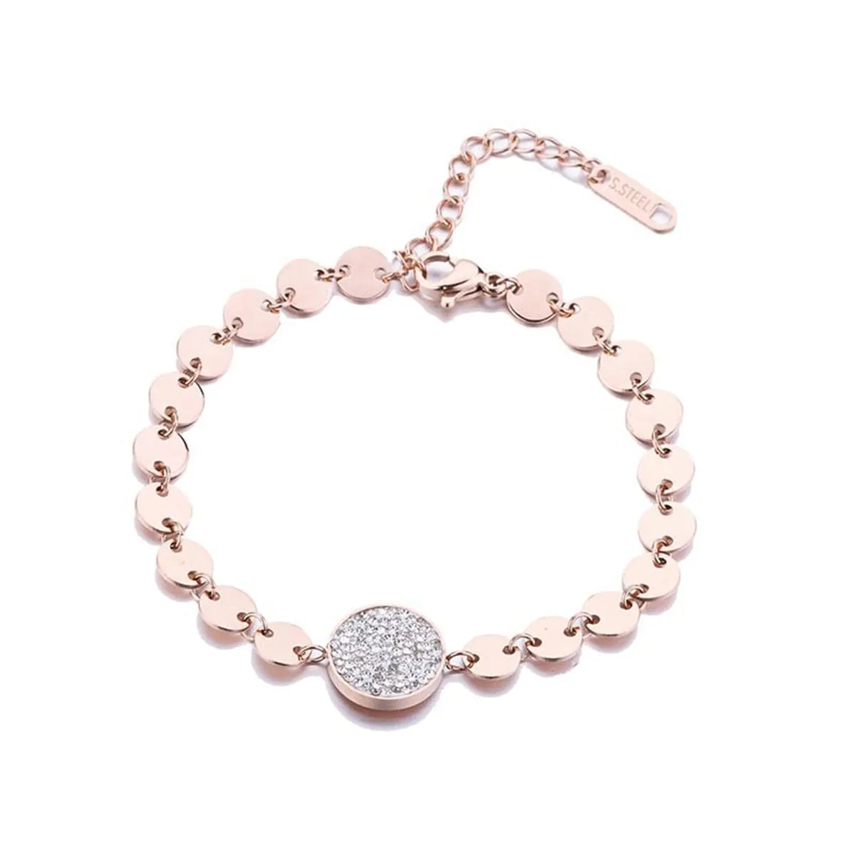 Cubic Zirconia & 18K Rose Gold-Plated Sequin Charm Bracelet
