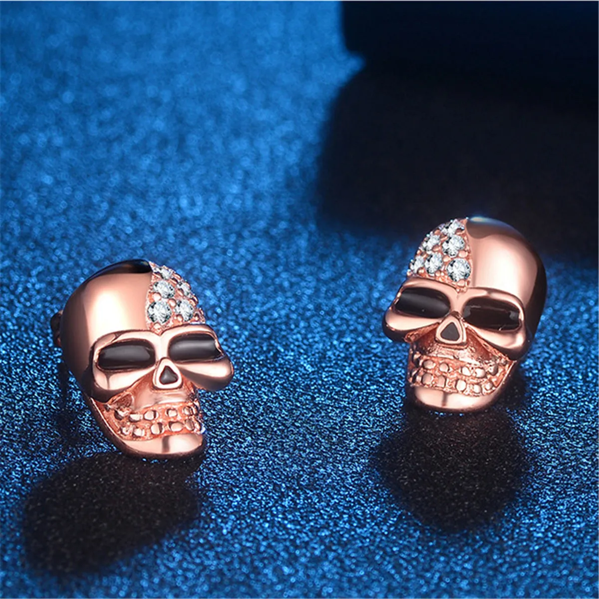 Cubic Zirconia & 18K Rose Gold-Plated Skull Stud Earrings
