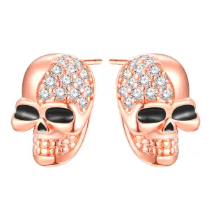 Cubic Zirconia & 18K Rose Gold-Plated Skull Stud Earrings