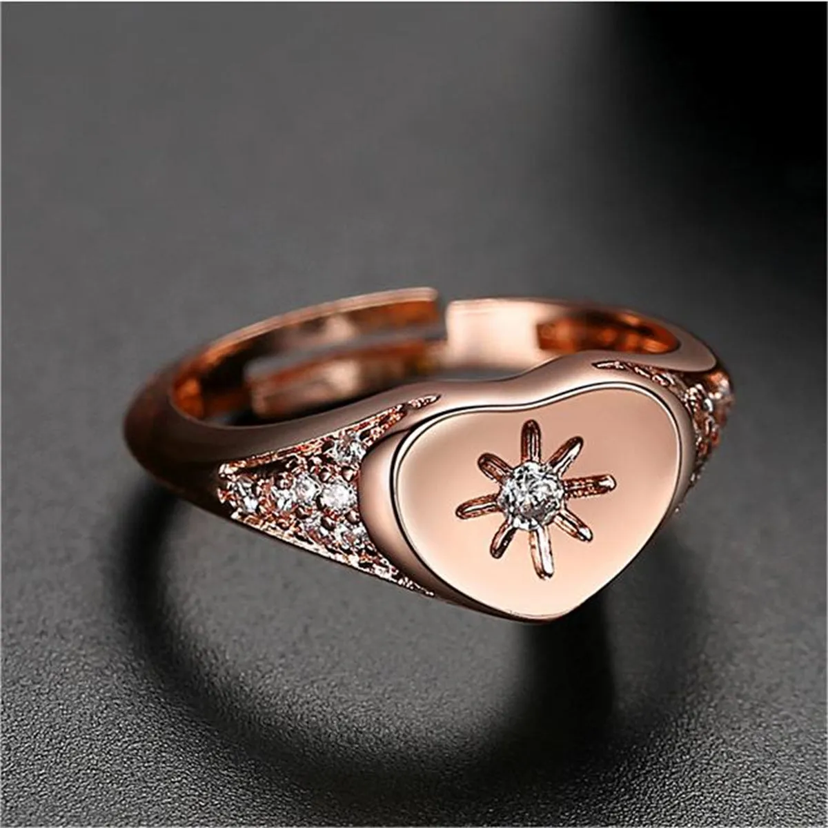 Cubic Zirconia & 18K Rose Gold-Plated Star Heart Adjustable Ring