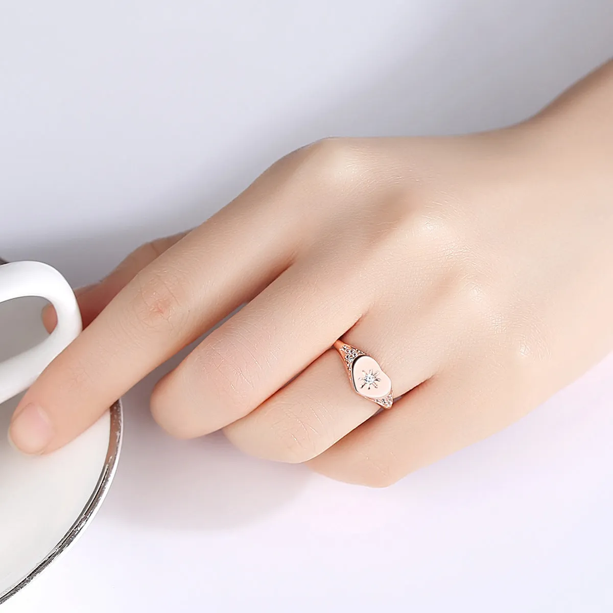 Cubic Zirconia & 18K Rose Gold-Plated Star Heart Adjustable Ring