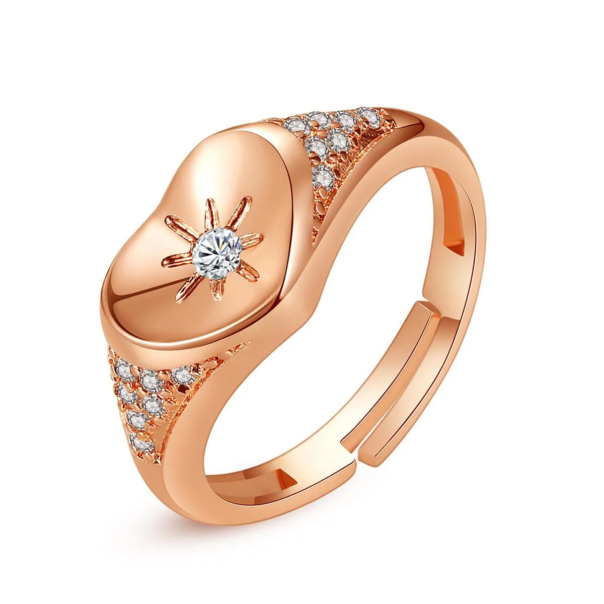 Cubic Zirconia & 18K Rose Gold-Plated Star Heart Adjustable Ring