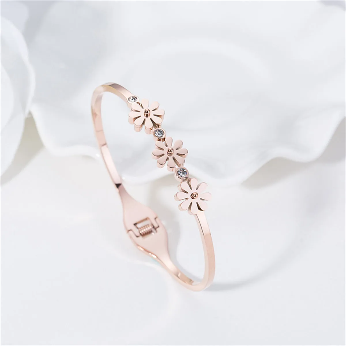 Cubic Zirconia & 18K Rose Gold-Plated Triple Mum Hinge Bangle