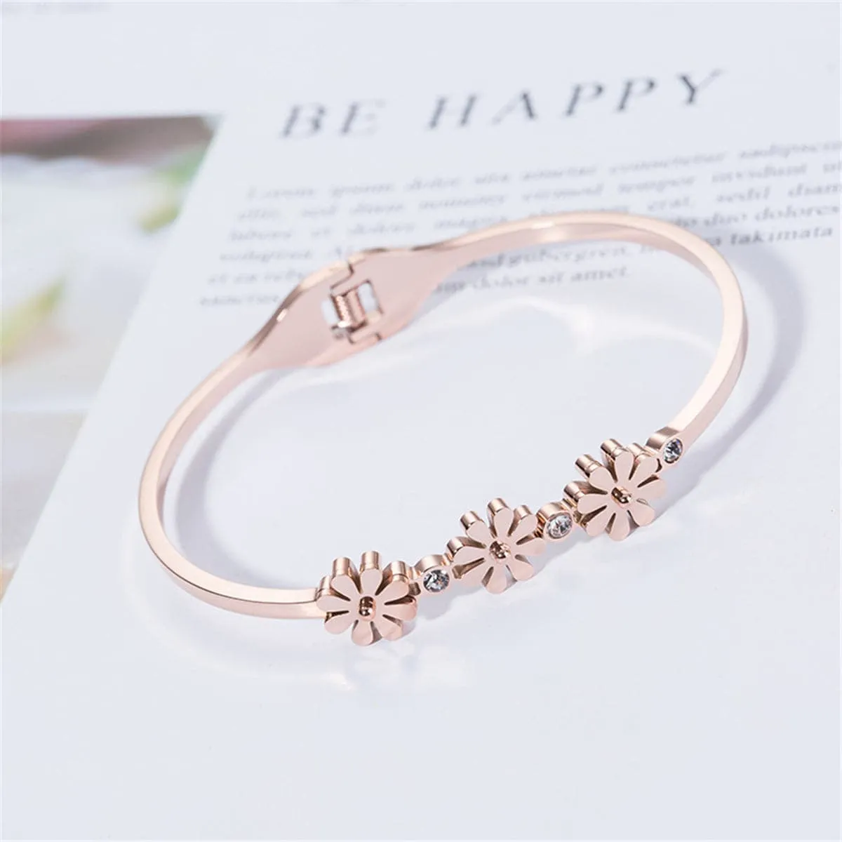 Cubic Zirconia & 18K Rose Gold-Plated Triple Mum Hinge Bangle