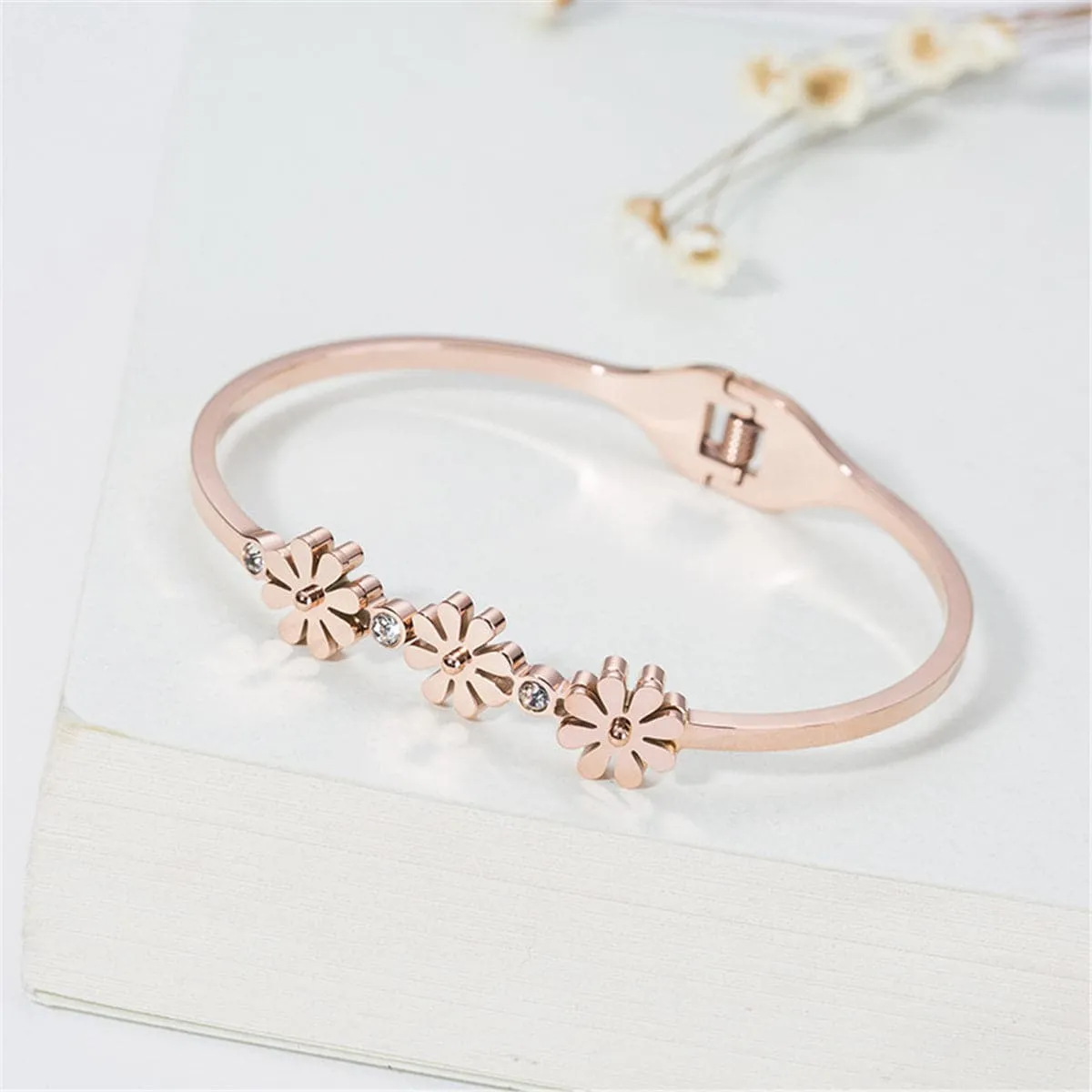 Cubic Zirconia & 18K Rose Gold-Plated Triple Mum Hinge Bangle