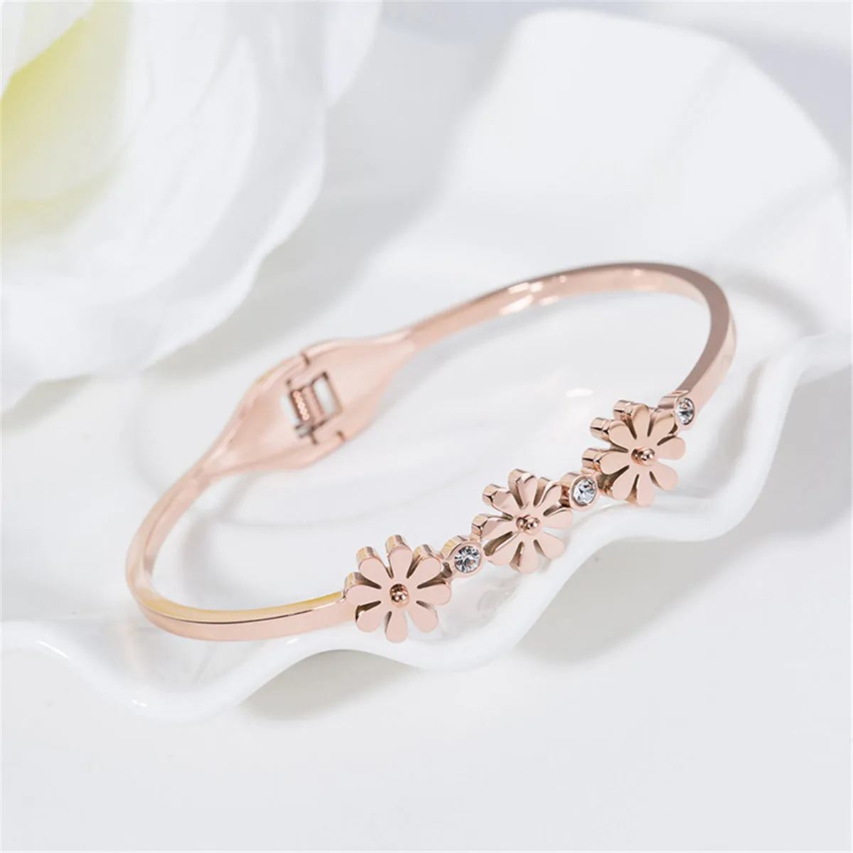 Cubic Zirconia & 18K Rose Gold-Plated Triple Mum Hinge Bangle
