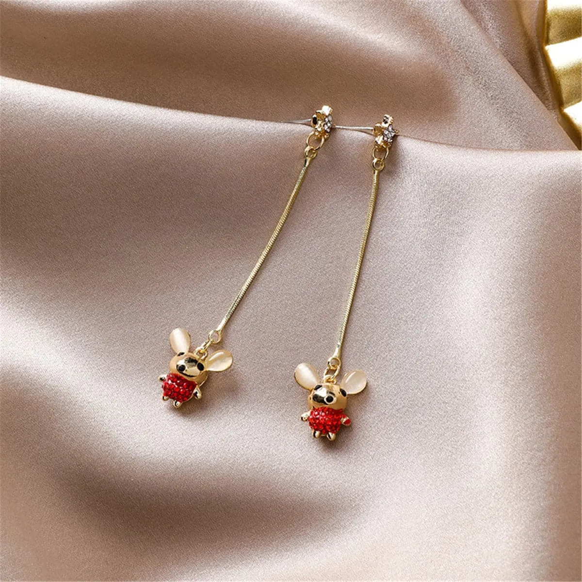 Cubic Zirconia & Cat's Eye Mouse Star Drop Earrings