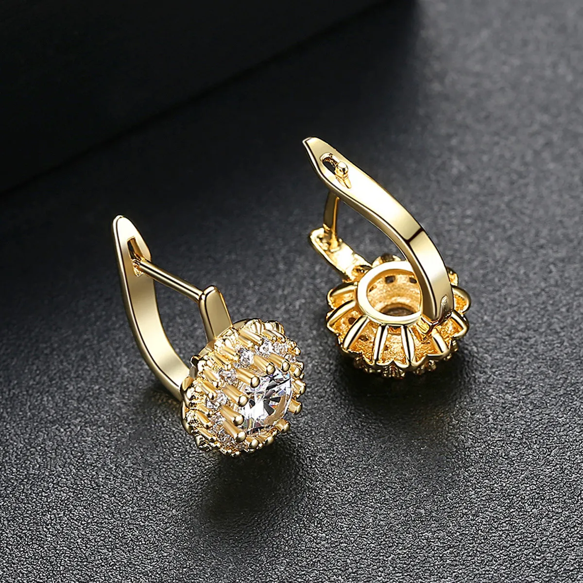 Cubic Zirconia & Crystal 18K Gold-Plated Crystal Flower Huggie Earrings
