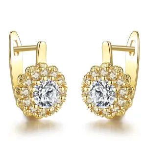 Cubic Zirconia & Crystal 18K Gold-Plated Crystal Flower Huggie Earrings