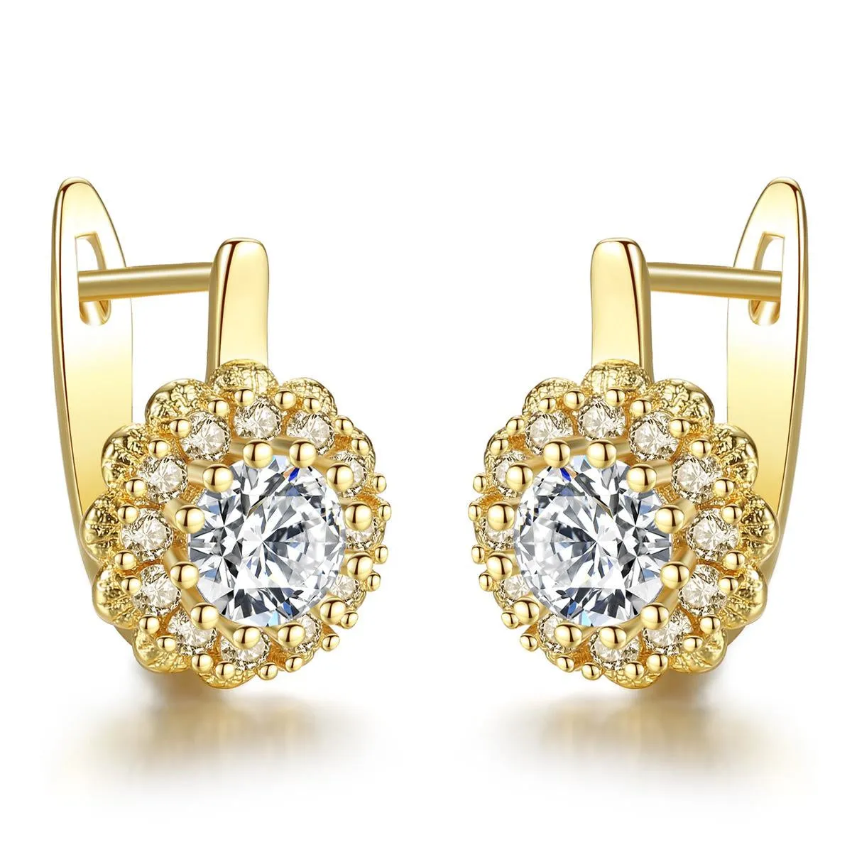 Cubic Zirconia & Crystal 18K Gold-Plated Crystal Flower Huggie Earrings