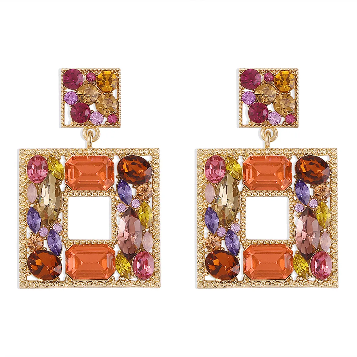 Cubic Zirconia & Crystal Earth-Tone Square Drop Earrings