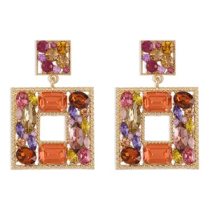 Cubic Zirconia & Crystal Earth-Tone Square Drop Earrings