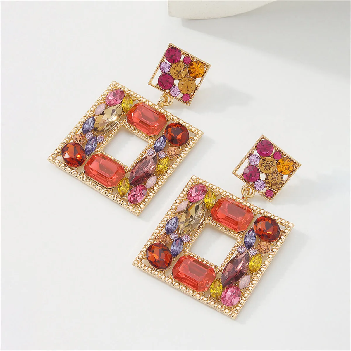 Cubic Zirconia & Crystal Earth-Tone Square Drop Earrings