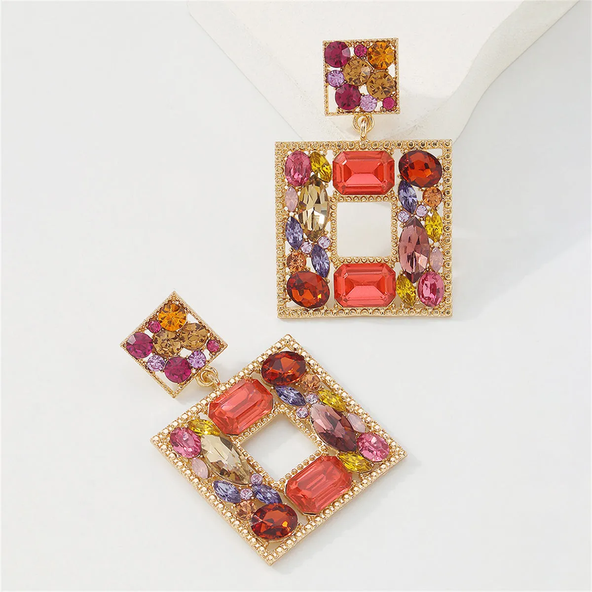 Cubic Zirconia & Crystal Earth-Tone Square Drop Earrings