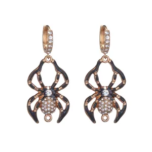 Cubic Zirconia & Enamel 18K Gold-Plated Spider Huggie Earrings