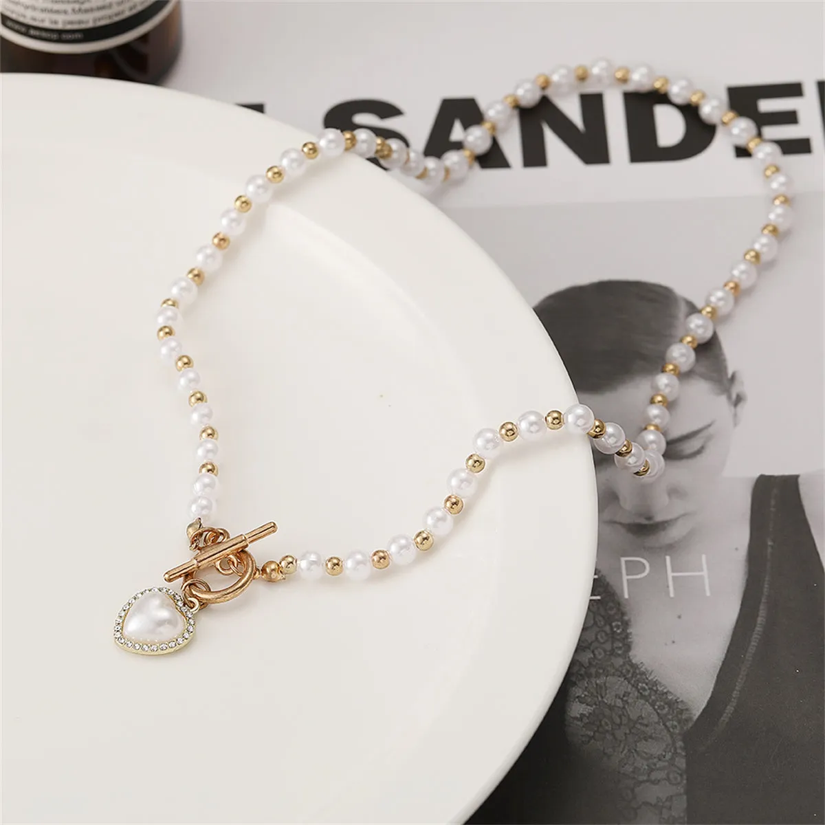 Cubic Zirconia & Pearl 18K Gold-Plate Heart Pendant Necklace