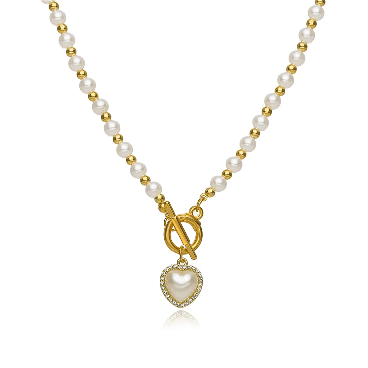 Cubic Zirconia & Pearl 18K Gold-Plate Heart Pendant Necklace