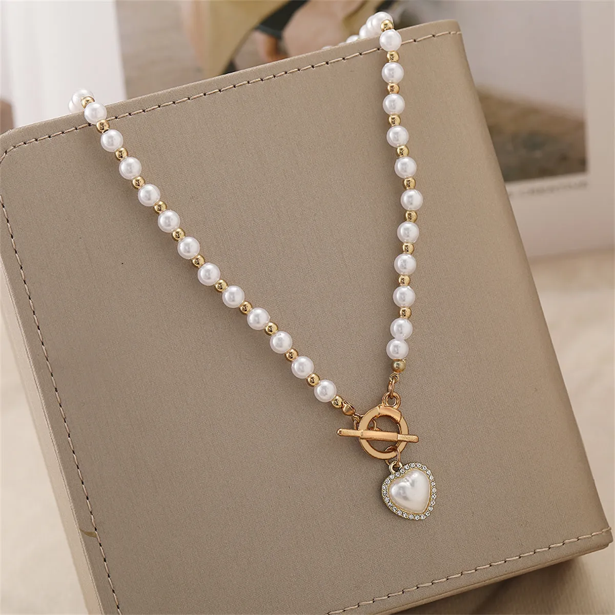 Cubic Zirconia & Pearl 18K Gold-Plate Heart Pendant Necklace