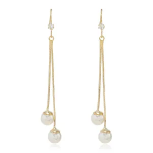 Cubic Zirconia & Pearl 18K Gold-Plated Tassel Drop Earrings