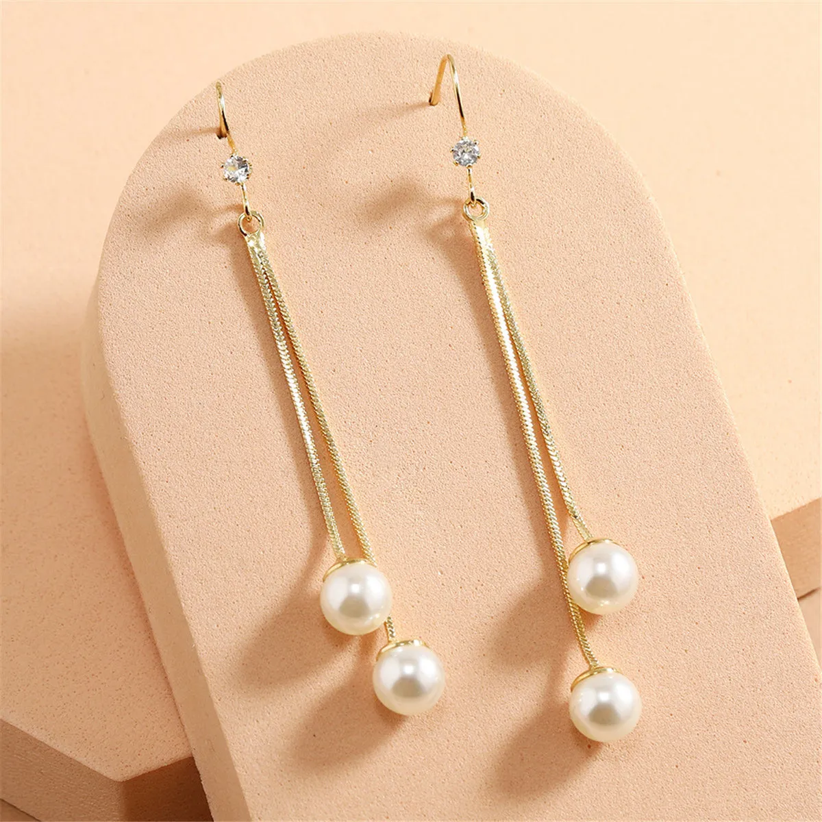 Cubic Zirconia & Pearl 18K Gold-Plated Tassel Drop Earrings