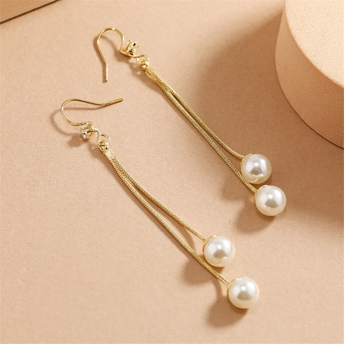 Cubic Zirconia & Pearl 18K Gold-Plated Tassel Drop Earrings