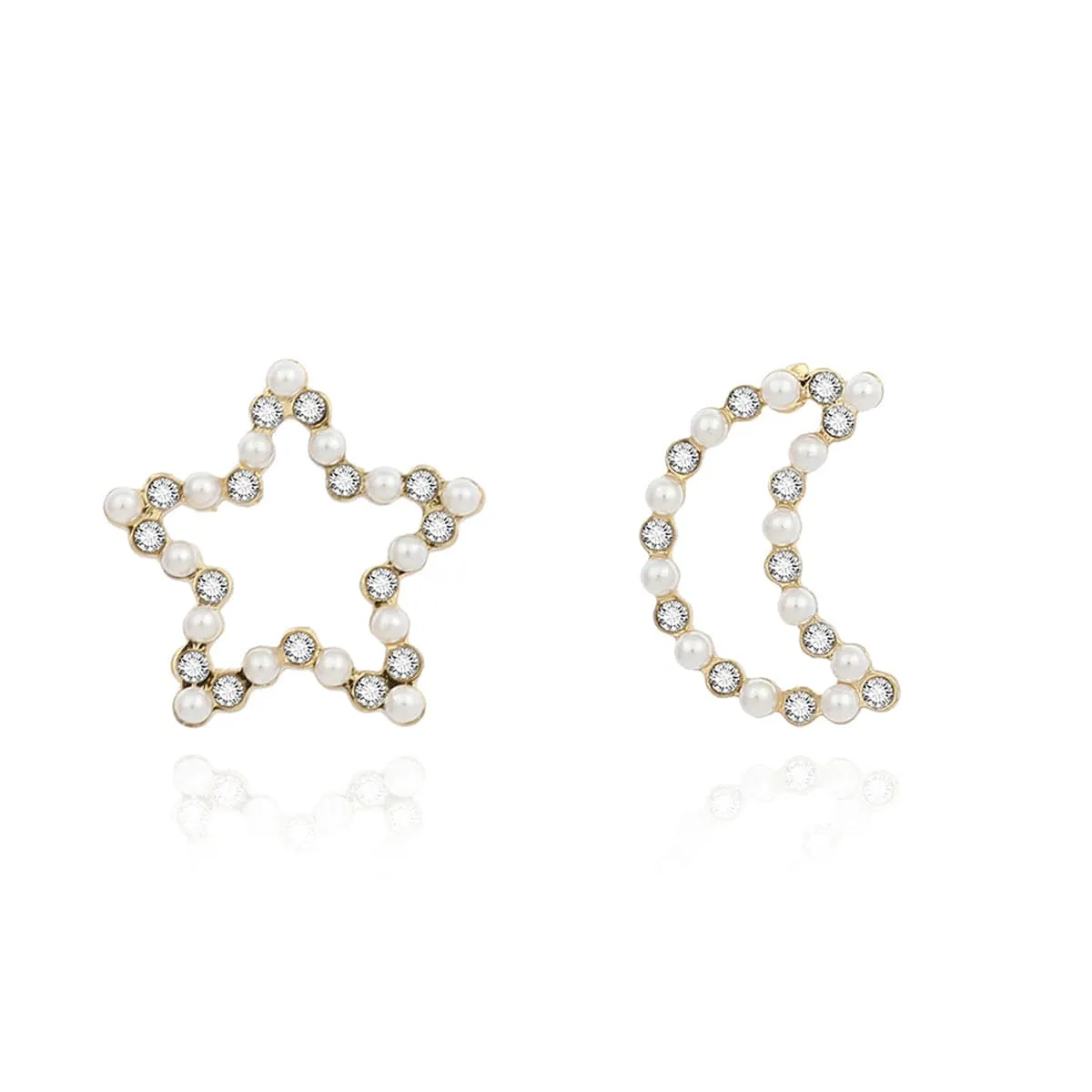 Cubic Zirconia & Pearl Open Celestial Stud Earrings