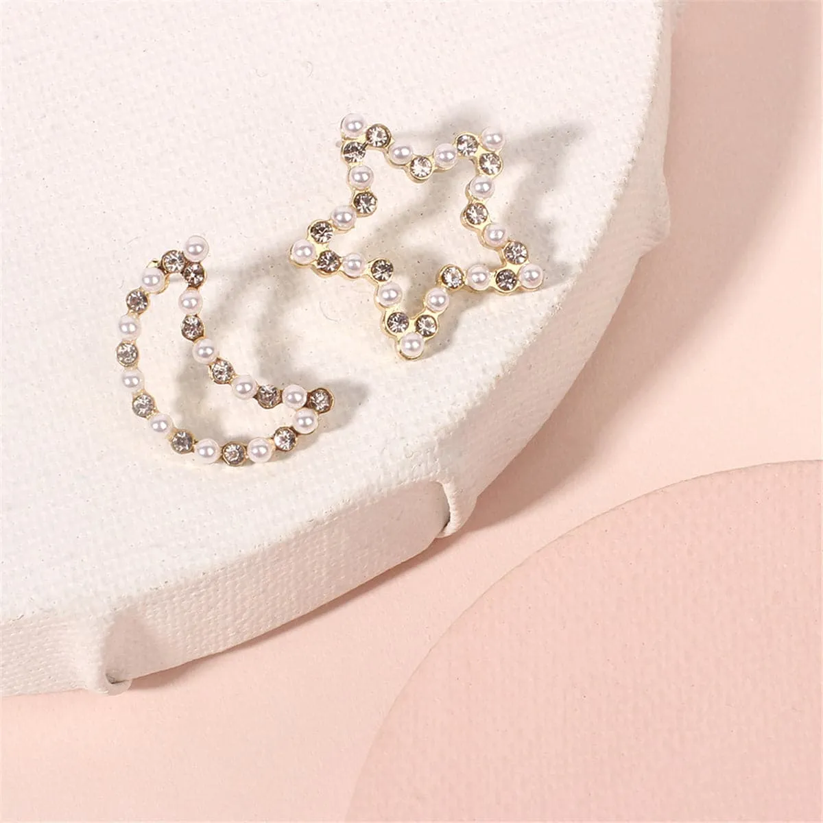 Cubic Zirconia & Pearl Open Celestial Stud Earrings