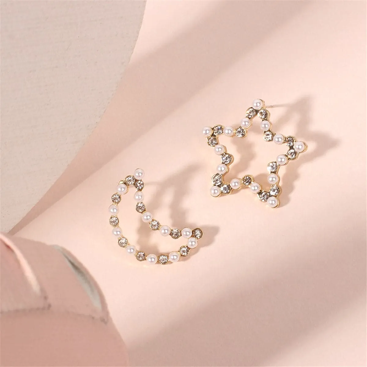 Cubic Zirconia & Pearl Open Celestial Stud Earrings