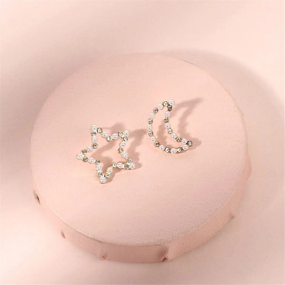 Cubic Zirconia & Pearl Open Celestial Stud Earrings