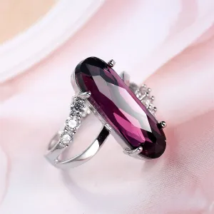 Cubic Zirconia & Purple Crystal Long Oval Ring