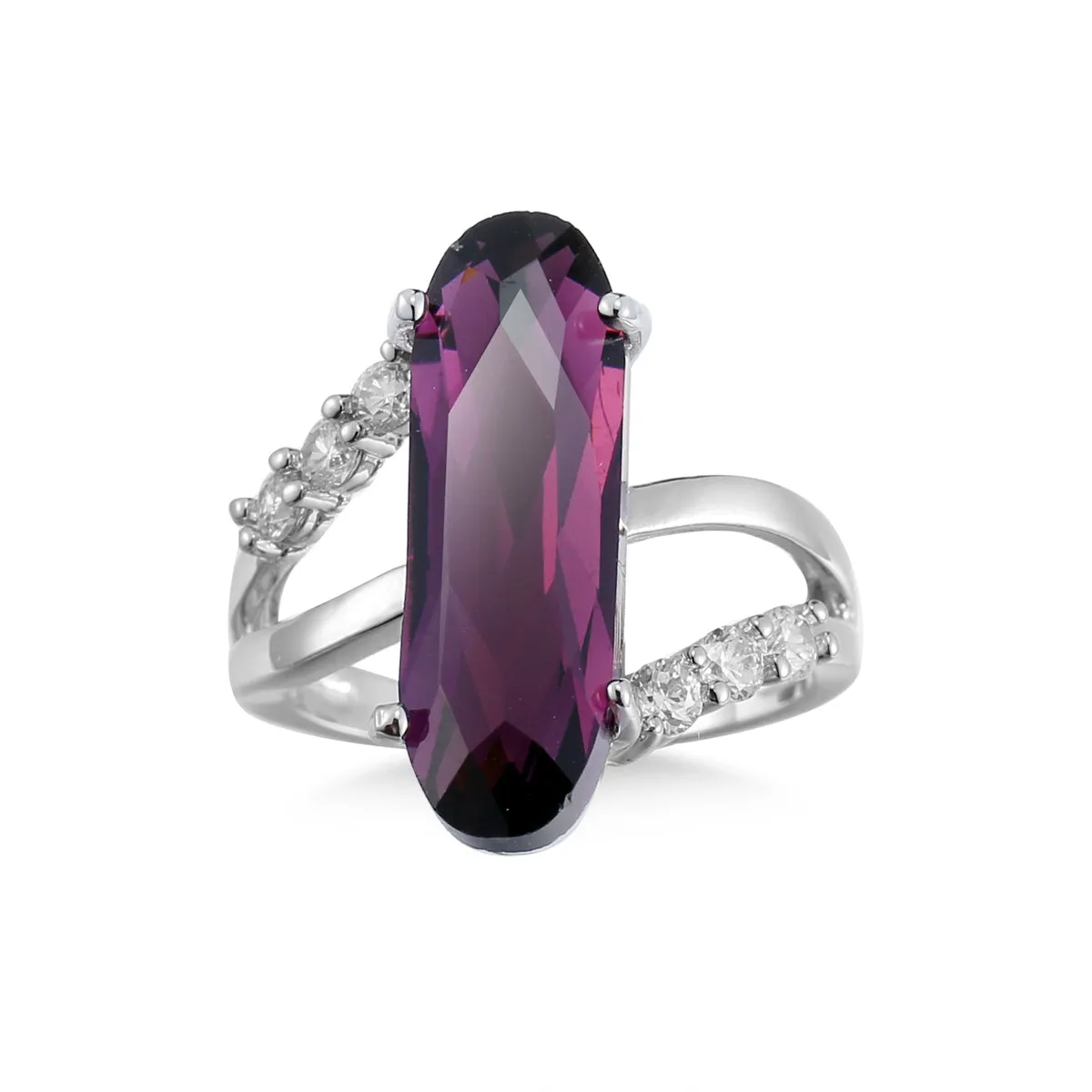 Cubic Zirconia & Purple Crystal Long Oval Ring
