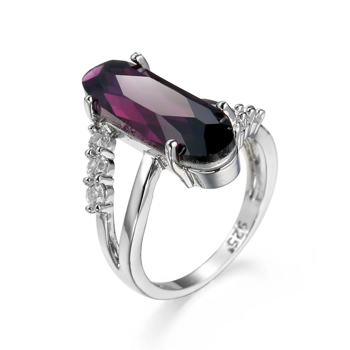 Cubic Zirconia & Purple Crystal Long Oval Ring