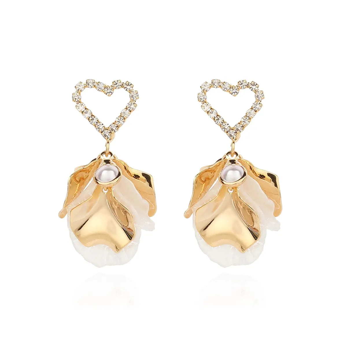 Cubic Zirconia & Shell Heart Botany Drop Earrings